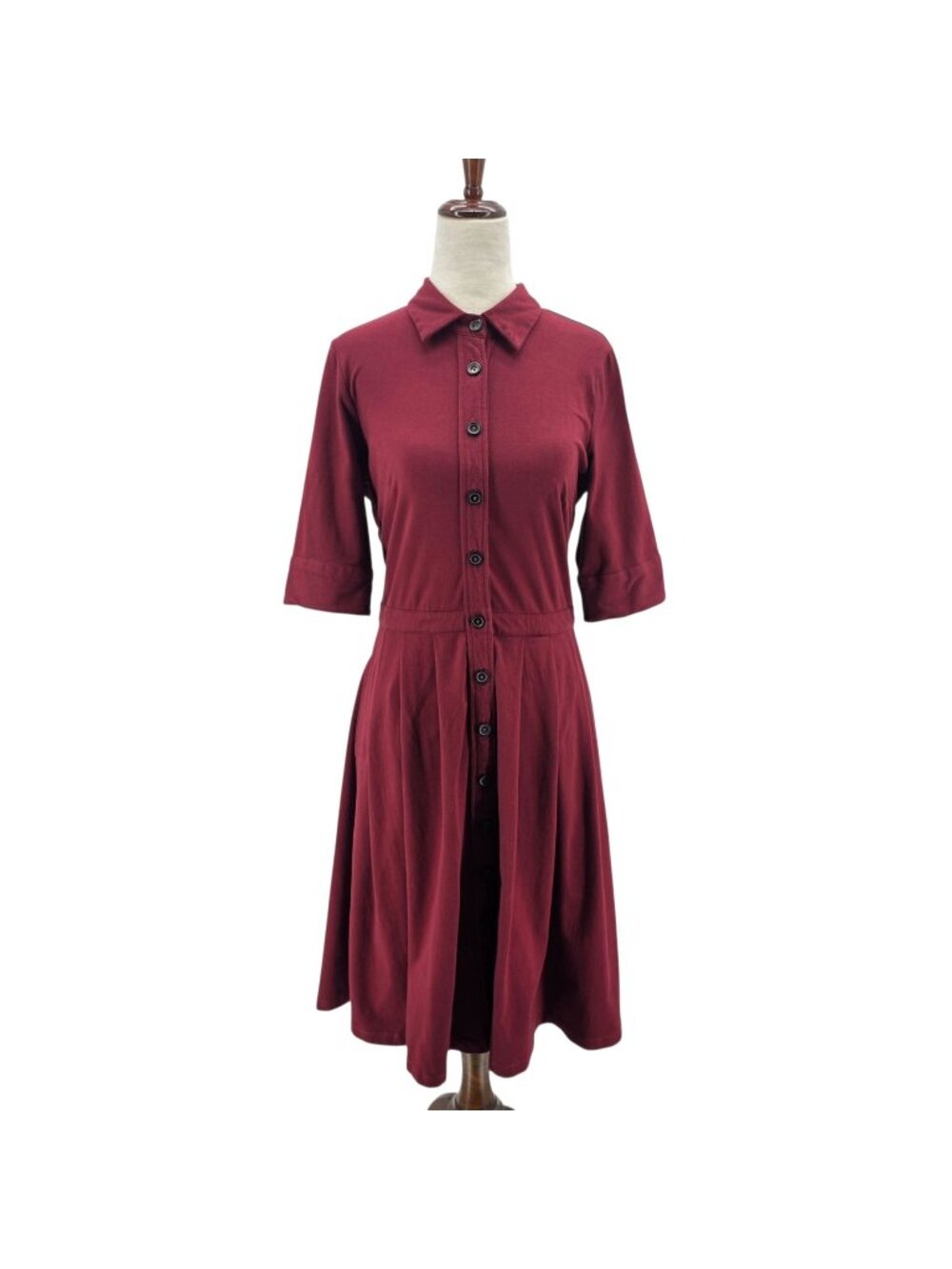 eShakti Womens 6 Dress A-Line Button Down Knee Length Tie Pleated Pockets Red